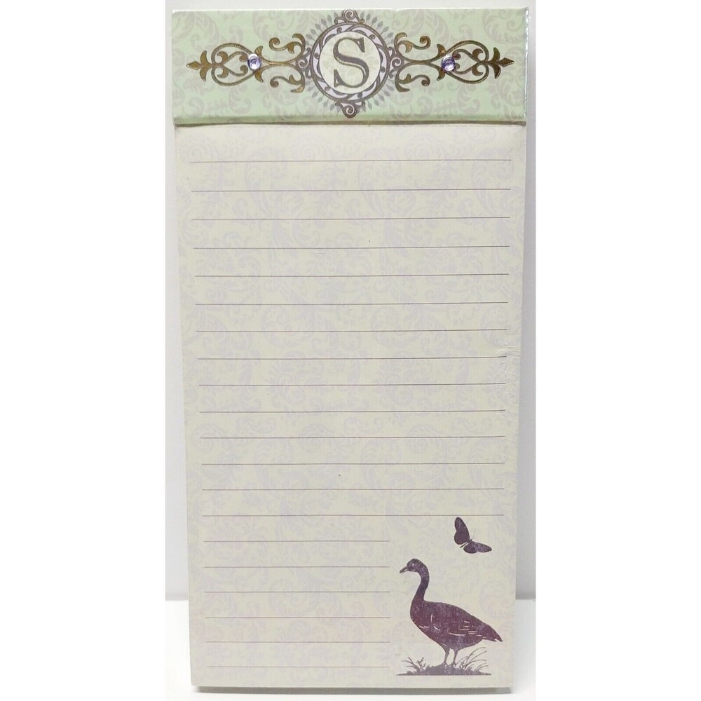 Punch Studio Jeweled Green Paisley S Monogram Goose Butterfly Magnetic Notepad
